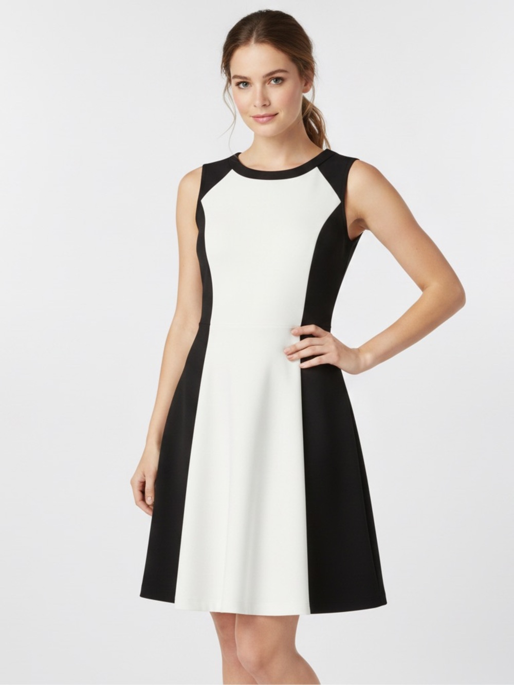Calvin Klein Black White Colorblock Sleeveless Fit & Flare Dress Size 12